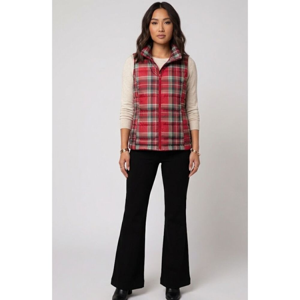 New Lands' End Plaid 600 Down Puffer Vest Jacket Women's Size XS